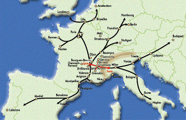 Carte de la liaison ferroviaire transalpine
